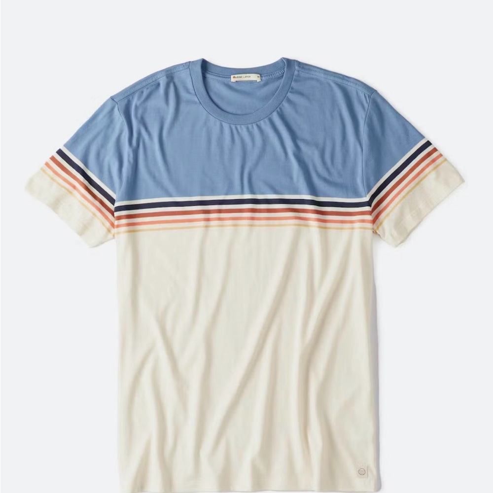 Marine Layer Blue and Cream Engineered Stripe Men's Shirt XL